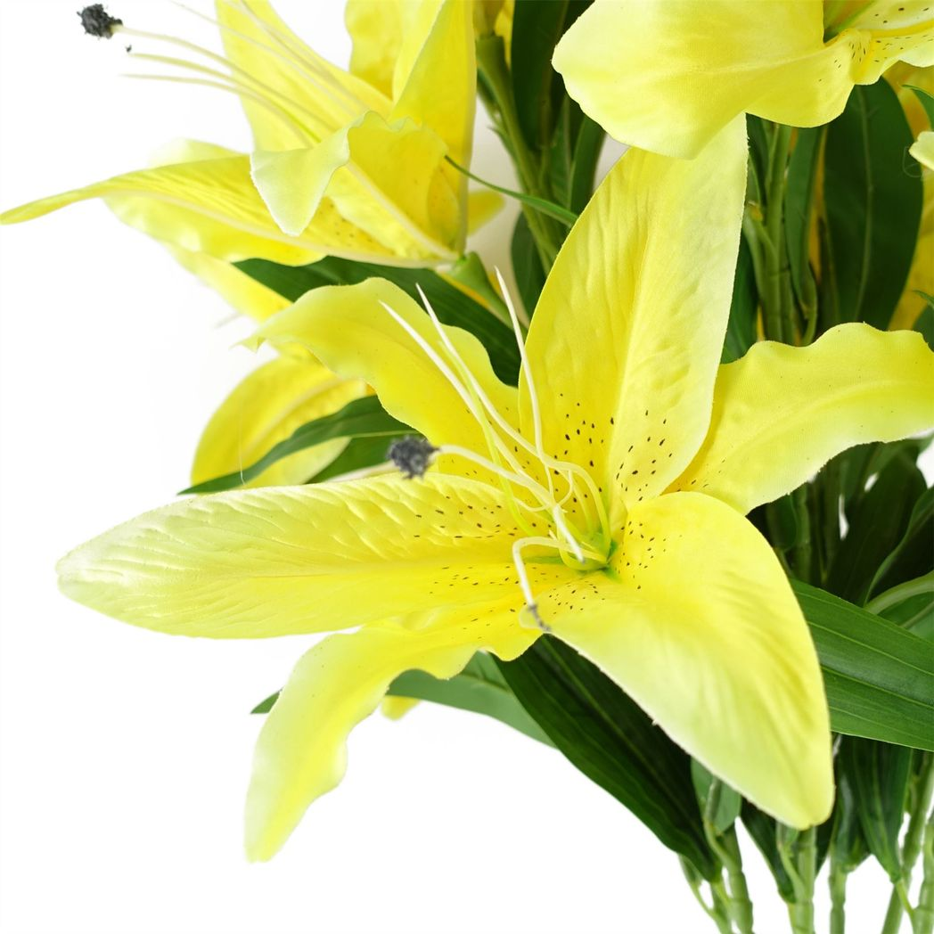 6 x 100cm Large Yellow Artificial Lily Stems – Long Stem Faux Lily Flowers