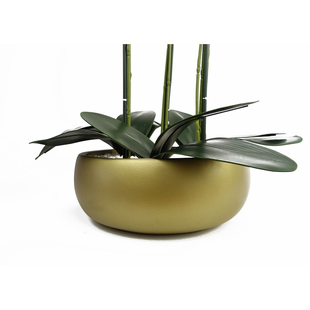 60cm Medium Pink Artificial Orchid in Gold Ceramic Planter – Realistic & Elegant Floral Display