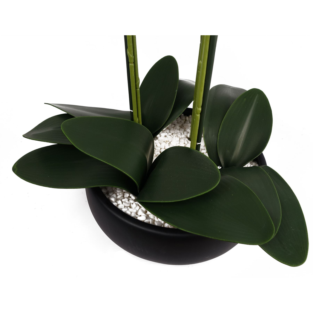60cm Medium Yellow Artificial Orchid in Black Ceramic Planter – Realistic Elegant Display