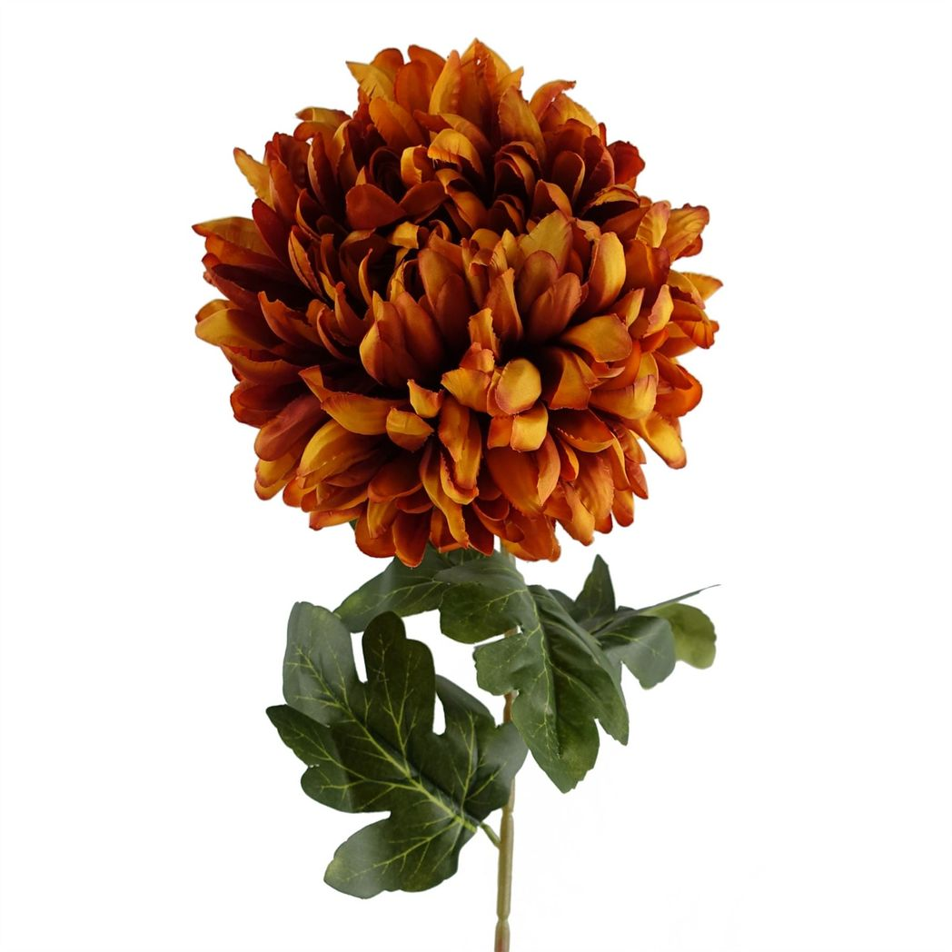 6 x 75cm Medium Artificial Orange Chrysanthemum Stems – Realistic Reflex Flower Set