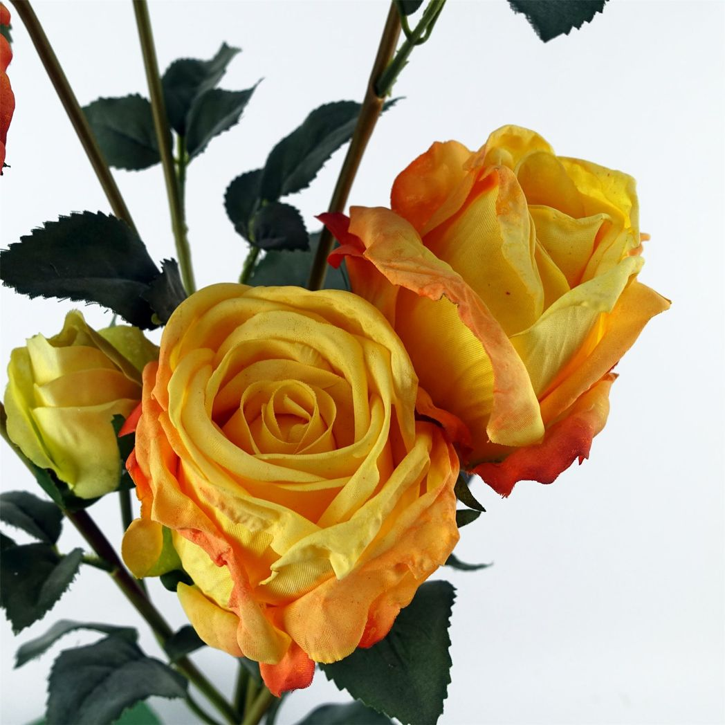 60cm Medium Premium Yellow Artificial Rose Spray – Realistic Faux Roses with 4 Flowers & 3 Buds