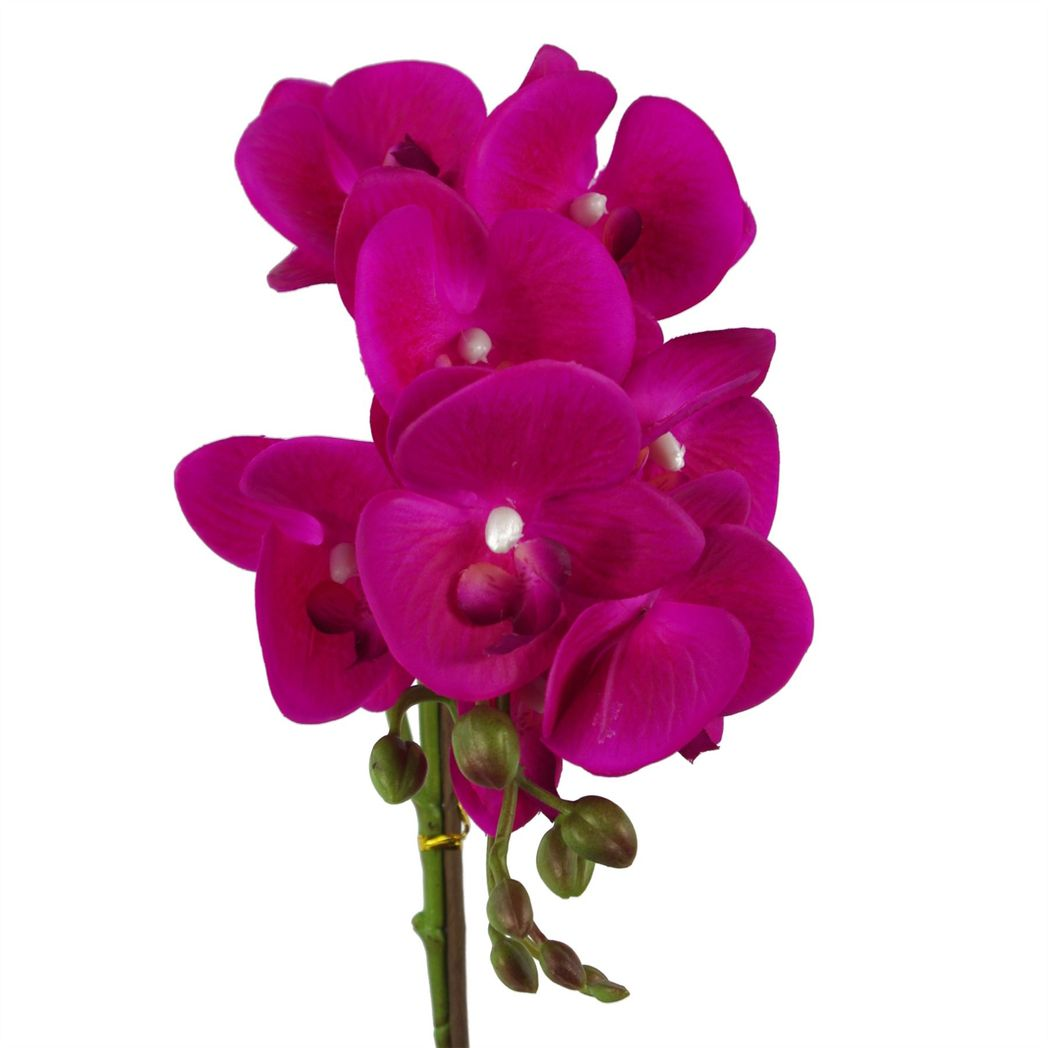 50cm Small Dark Pink Artificial Orchid in Silver Pot - Faux Phalaenopsis Orchid Plant