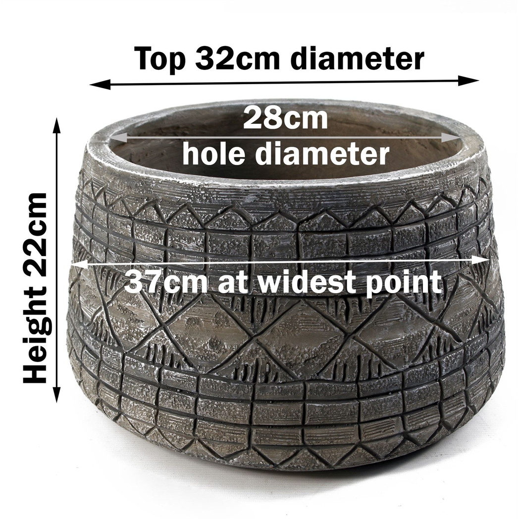 37cm x 22cm Large Grey Gliese Embossed Planter – Rustic Composite Plant Pot