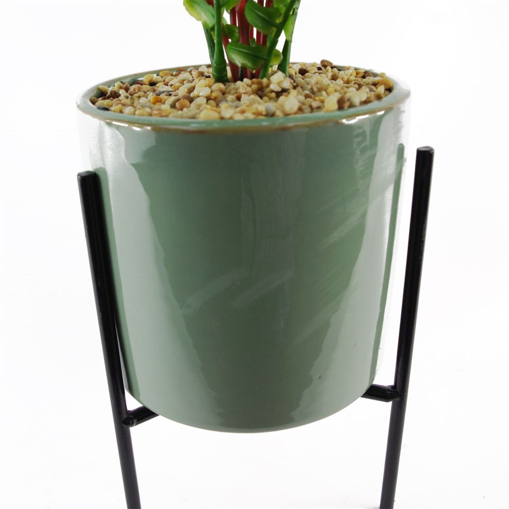 40cm Small Artificial Fern with Ceramic Planter & Stand – Faux Fern Display Plant