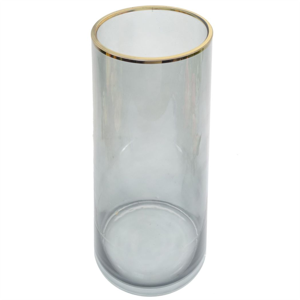 28cm Medium Gold Rim Smoke Grey Glass Vase – Elegant Modern Decorative Round Vase