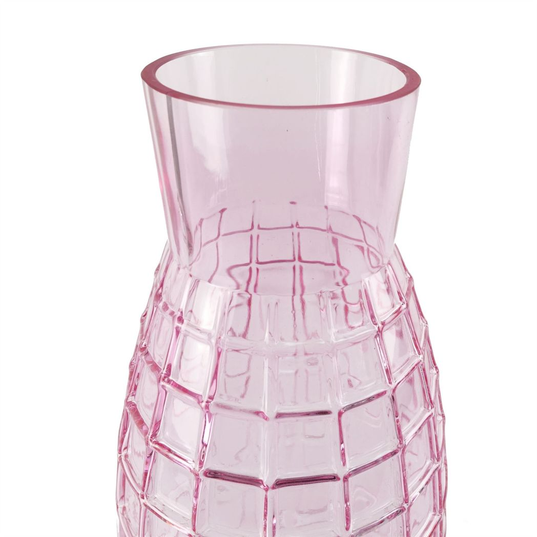 49cm Extra Large Pink Square Glass Round Vase – Tall Textured Bud Vase for Real or Artificial Flowers
