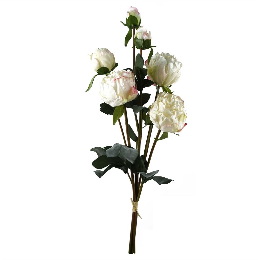 55cm Small Premium Artificial Cream Peony Spray – Realistic Faux Peony with 4 Flowers & 3 Buds