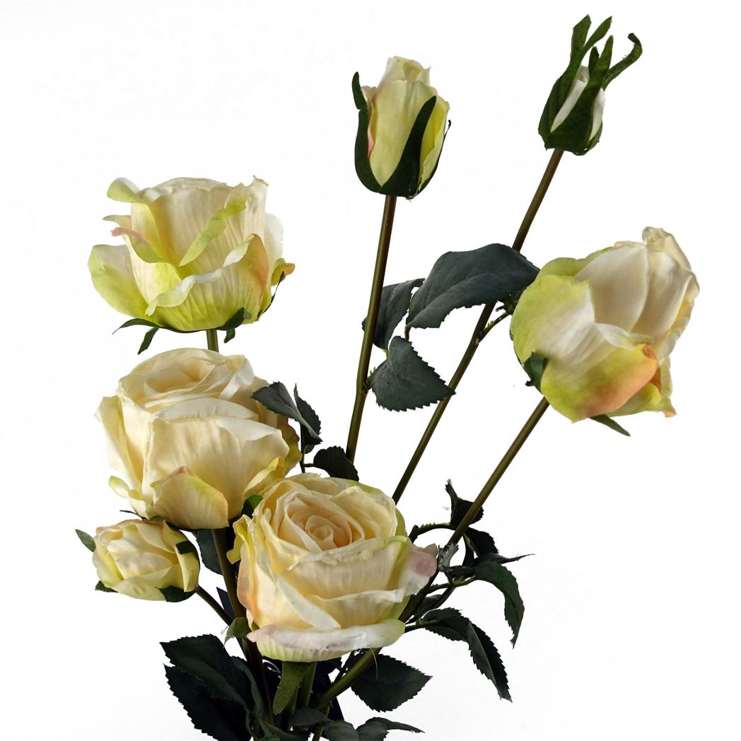 60cm Medium Premium Artificial Cream Rose Spray – Realistic Faux Rose with 4 Flowers & 3 Buds