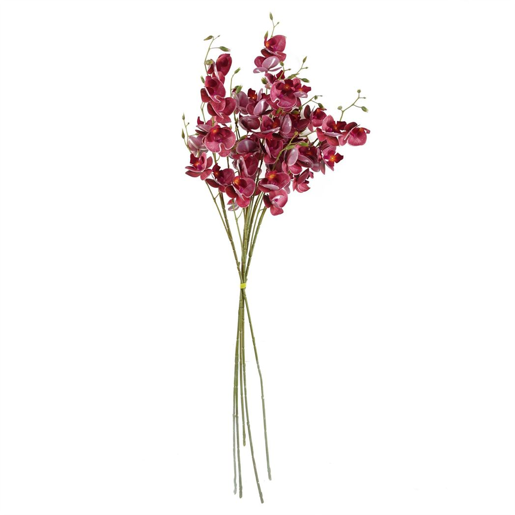 6 x 80cm Medium Artificial Dark Pink Mini Orchid Flowers – Faux Orchid Stems