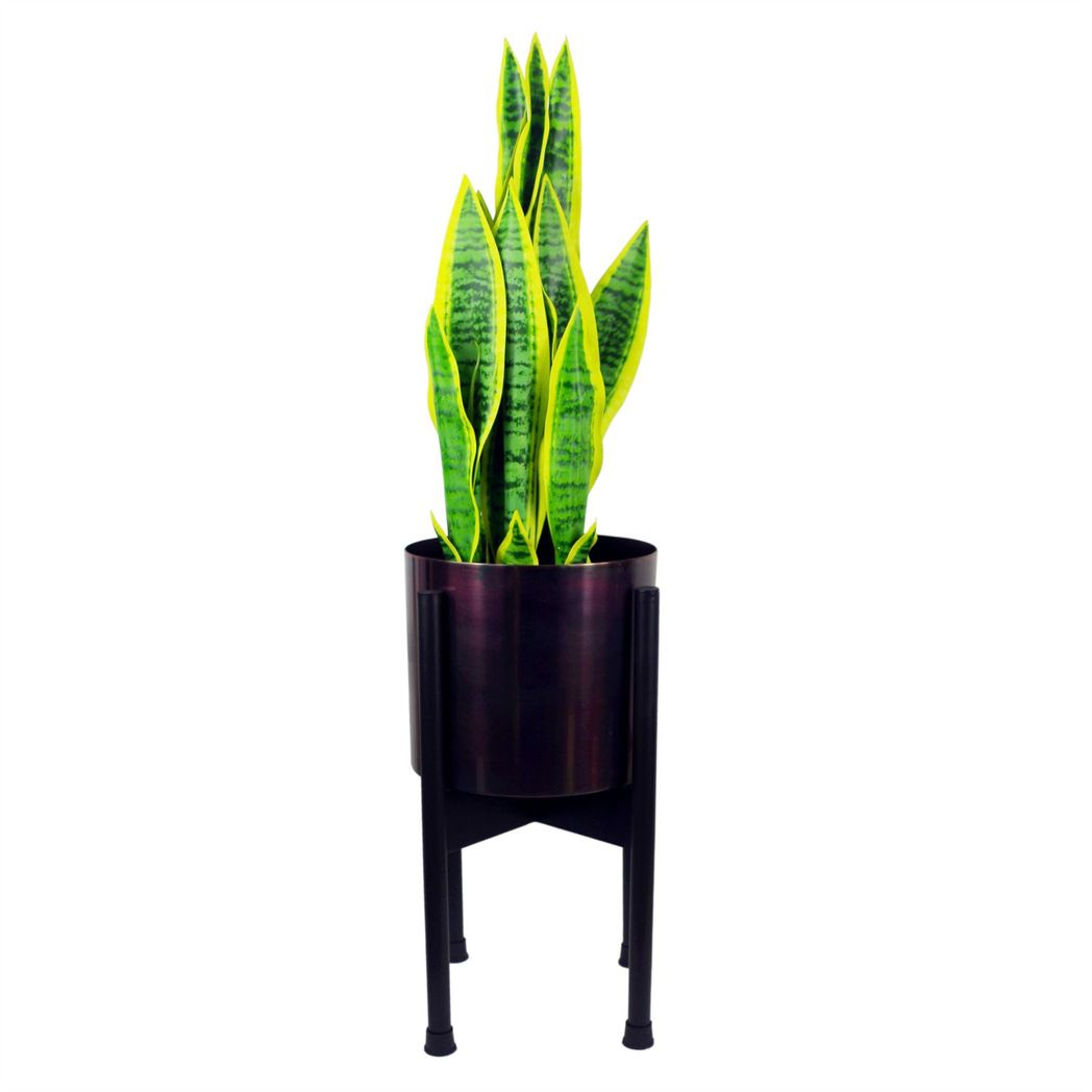 38.5cm x 18cm Medium Gold Metal Plant Stand with Iridescent Rainbow Planter – Premium Indoor Display