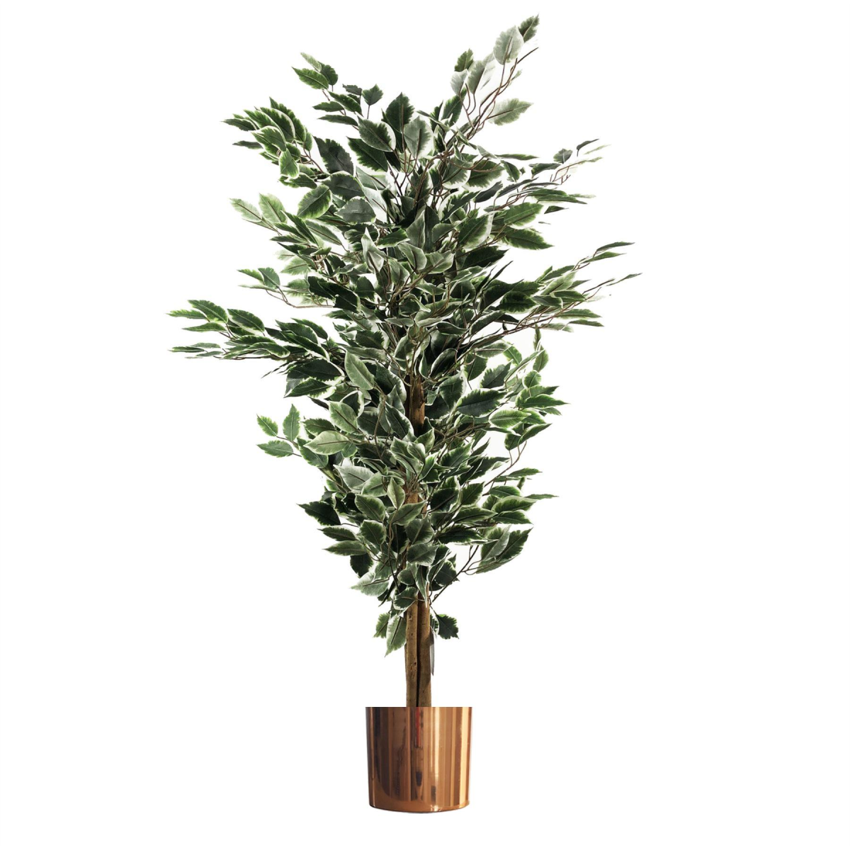 130cm Large Artificial Variegated Bushy Ficus Tree with Copper Planter – Realistic Faux Indoor Tree