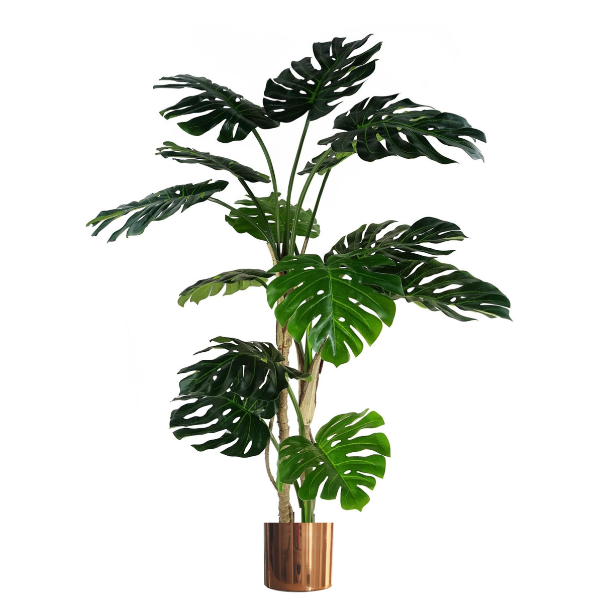 150cm Extra Large Luxury Monstera Artificial Plant with Copper Metal Planter – Lifelike Indoor Tropical Plant