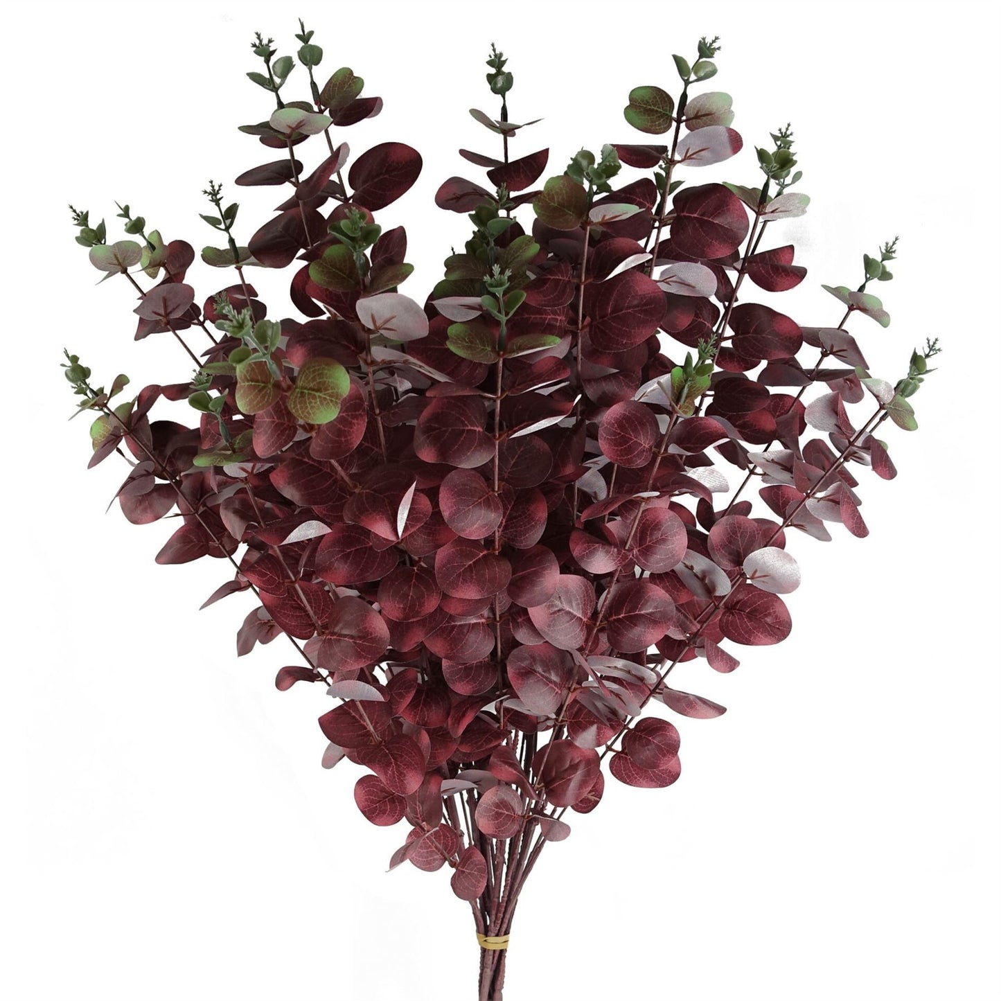 6 x 100cm Large Artificial Burgundy Eucalyptus Stems – Faux Eucalyptus Foliage Bundle