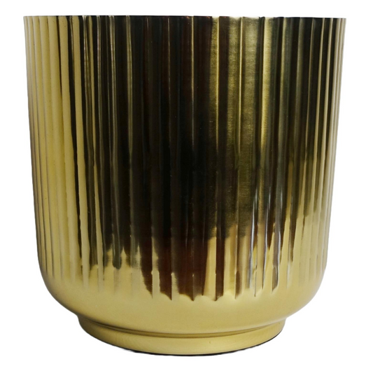 20.5cm x 20cm Medium Gold Fluted Metal Planter – Decorative Gold Plant Pot