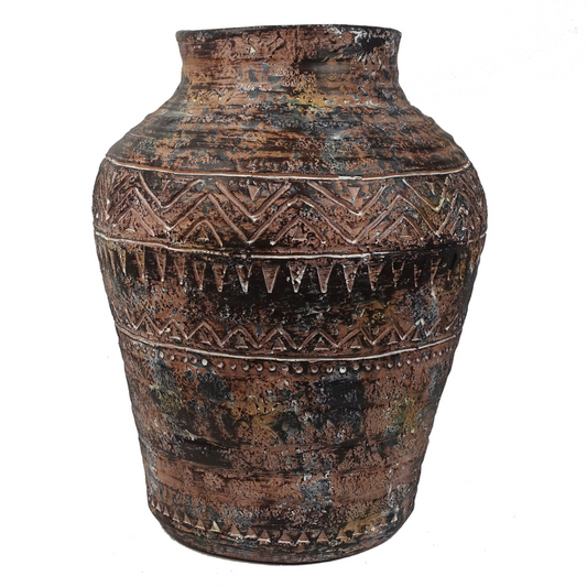 40cm x 32cm Large Aztec Textured Composite Vase Planter – Indoor Plant Pot