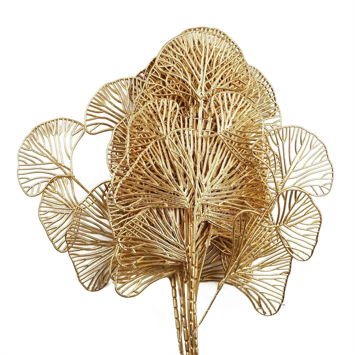 6 x 65cm Medium Artificial Gold Leaves Flower Arrangement – Realistic Faux Foliage Stems