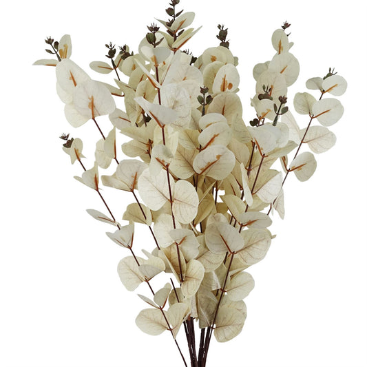 6 x 80cm Medium Artificial White Eucalyptus Stems – Faux Eucalyptus Bundle