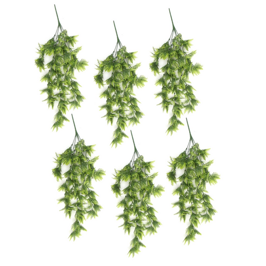 6 x 75cm Medium Hanging Artificial Boston Fern Plants – UV & Fire Resistant Trailing Fern Set