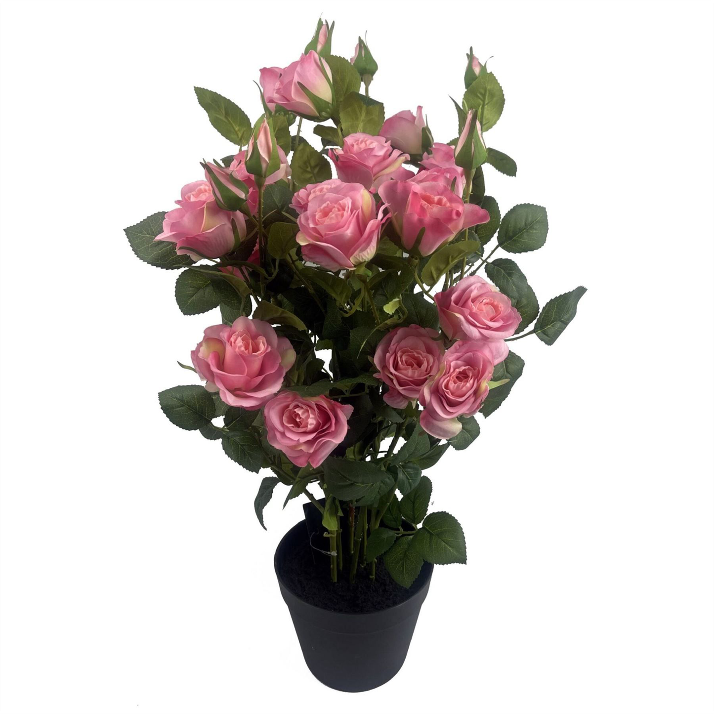 60cm Medium Artificial Rose Bush with Pink Silk Flowers – Premium Faux Rose Plant