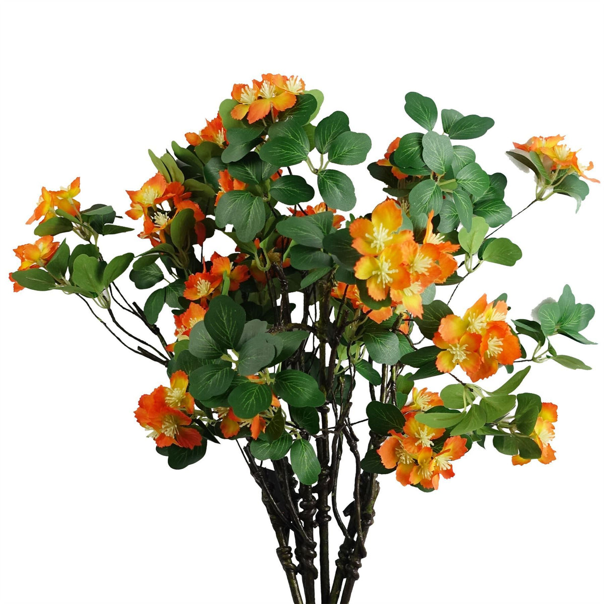6 x 60cm Medium Artificial Orange Flowers & Foliage – Realistic Faux Flower Spray