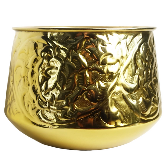 24cm x 18cm Medium Gold Swirl Metal Planter – Decorative Gold Plant Pot