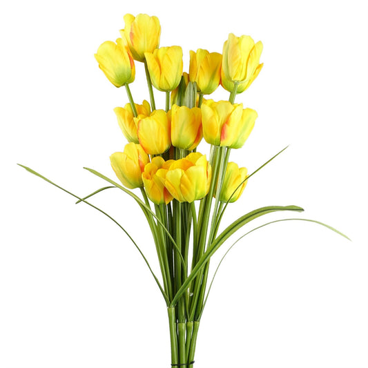 6 x 80cm Artificial Yellow Tulip Stems – Faux Realistic Tulip Flower Set