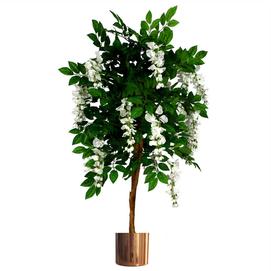 130cm Large Artificial White Wisteria Tree with Copper Planter – Premium Faux Tree