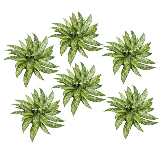 6 x 45cm Small Fire Retardant Artificial Aglaonema Bushes – Realistic Faux Foliage Stems