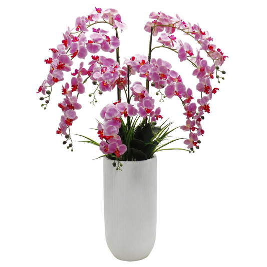 150cm Extra Large Artificial Pink Orchid in Decorative Cement Planter - Premium Faux Orchid Plant