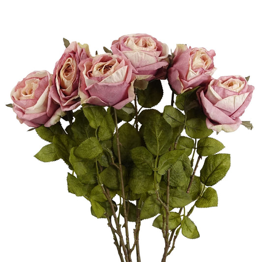 6 x 70cm Medium Artificial Light Pink Rose Stems – Realistic Faux Rose Flowers