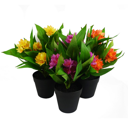 3 x 18cm Small Artificial Freesia Flowers Orange, Pink & Yellow – Indoor Flowering Plants