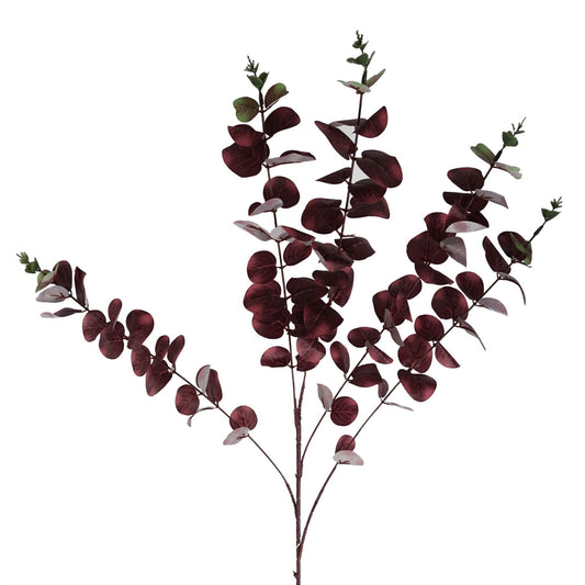 100cm Large Artificial Burgundy Eucalyptus Stem – Faux Eucalyptus Foliage