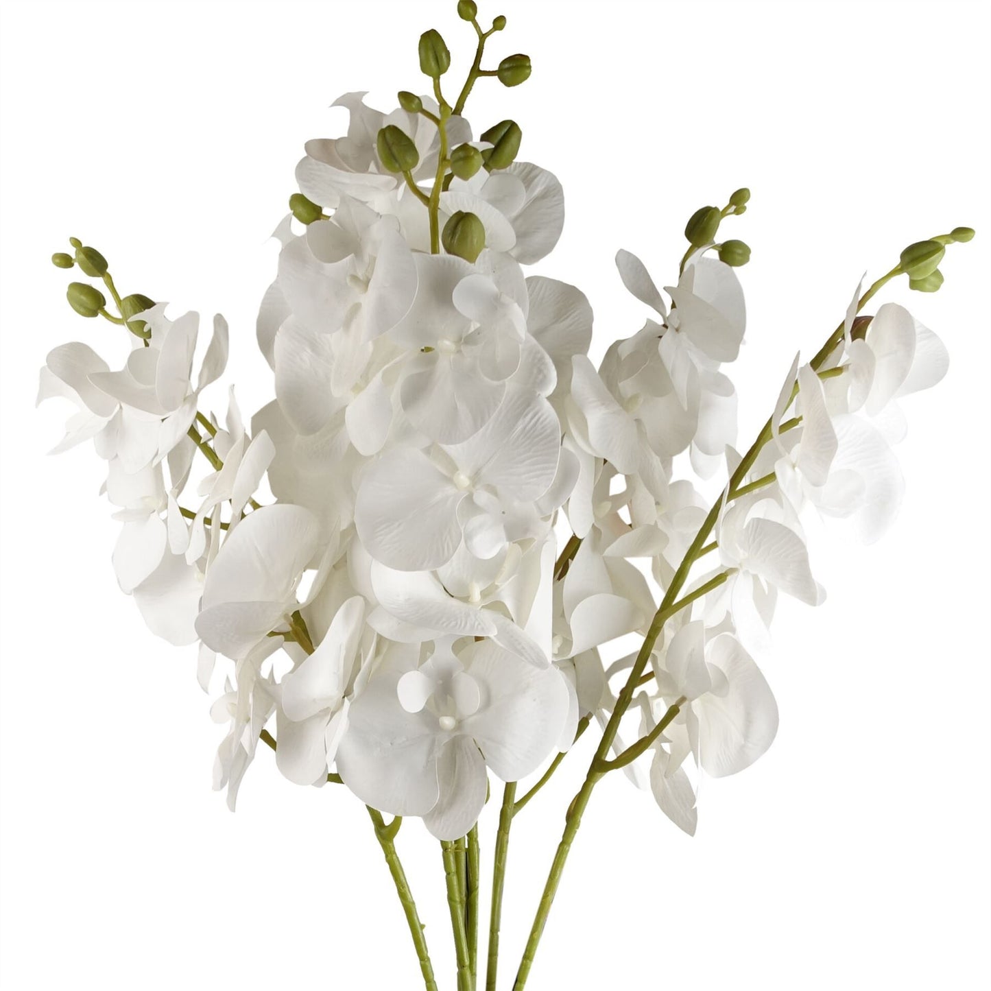 6 x 100cm Large Artificial White Phalaenopsis Orchid Flowers – Faux Orchid Stems