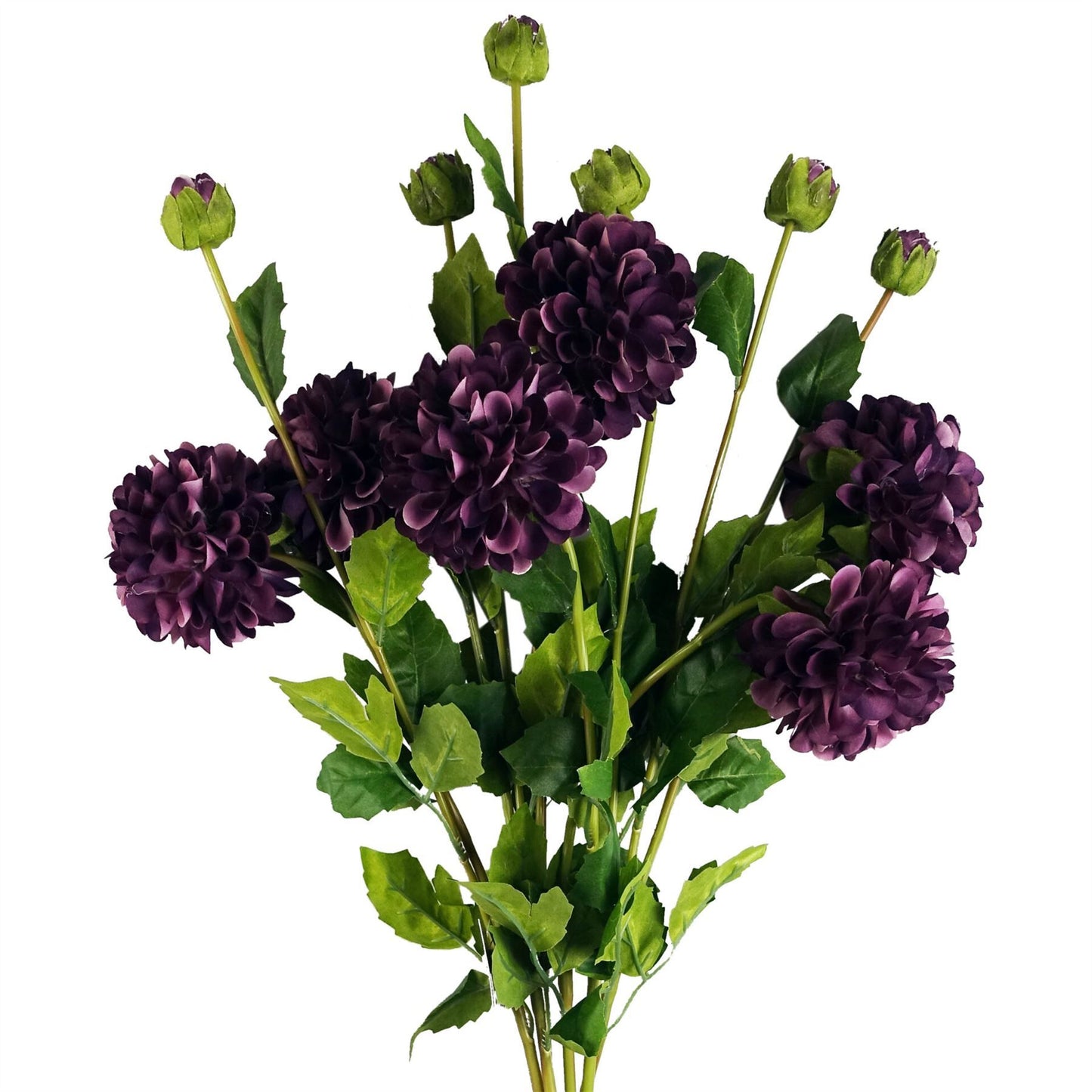 6 x 75cm Medium Artificial Purple Dahlia Pompom Flowers – Faux Dahlia Stems