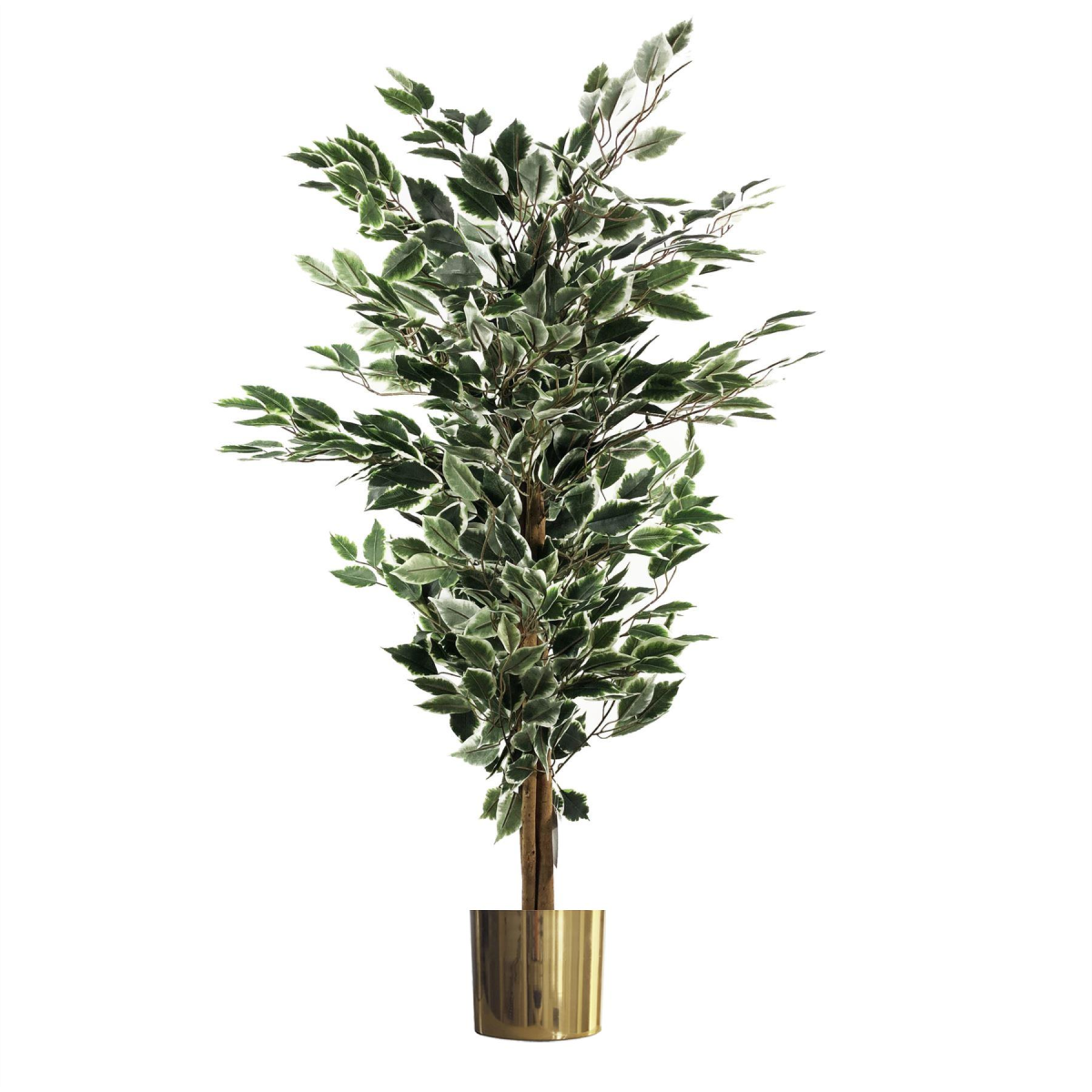 130cm Large Artificial Variegated Bushy Ficus Tree with Gold Planter – Realistic Faux Indoor Tree