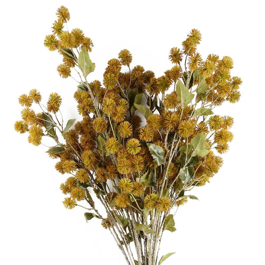 6 x 85cm Medium Artificial Yellow Craspedia Flowers – Realistic Faux Stems