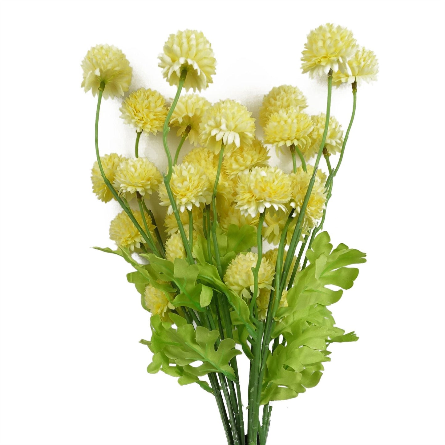 6 x 50cm Small Artificial Yellow Dahlia Pompom Stems – Faux Dahlia Flowers