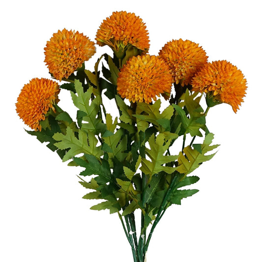 6 x 70cm Medium Artificial Yellow Ball Dahlia Flowers – Faux Dahlia Stems