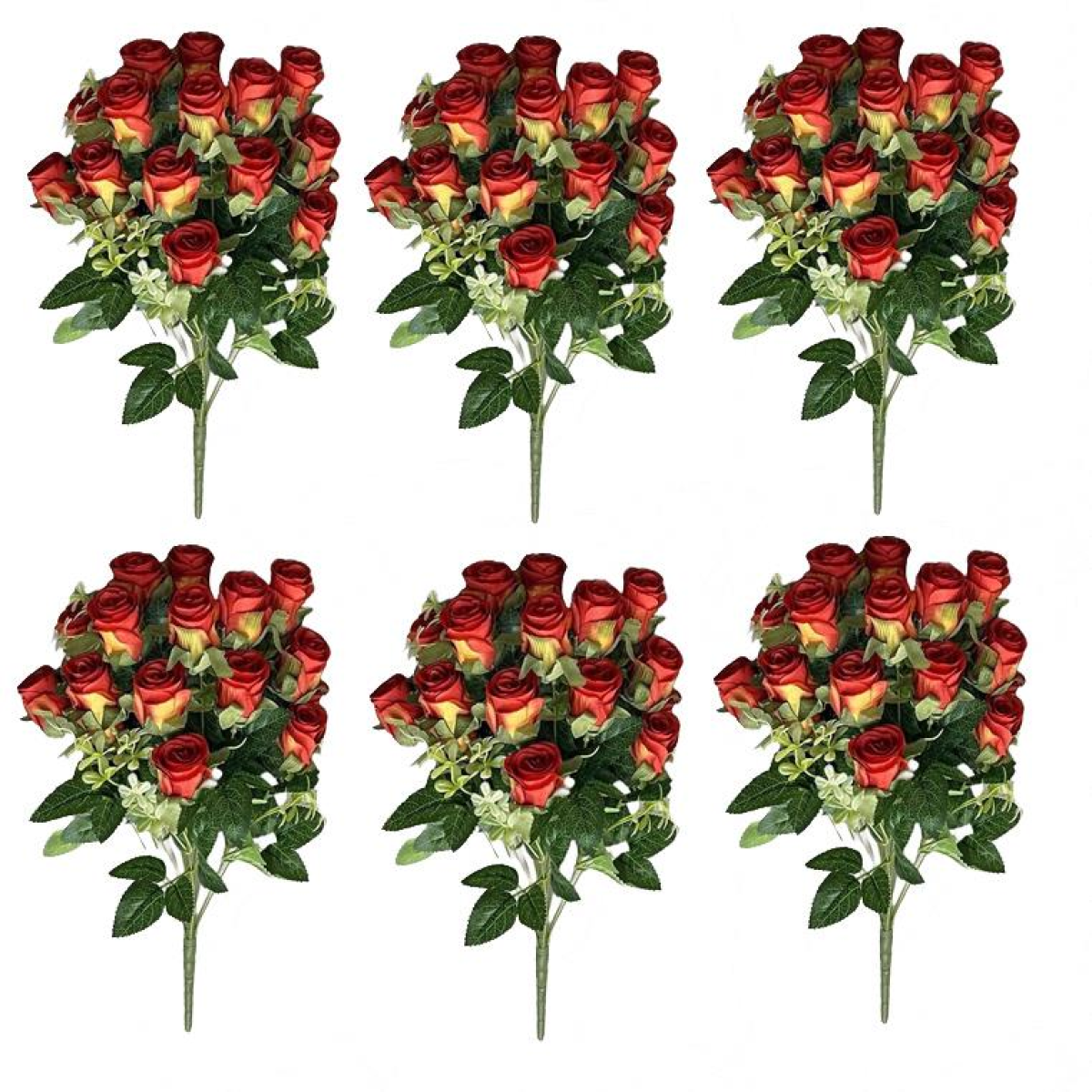6 × 52cm Small Artificial Red Rose Bunch – Realistic Faux Roses