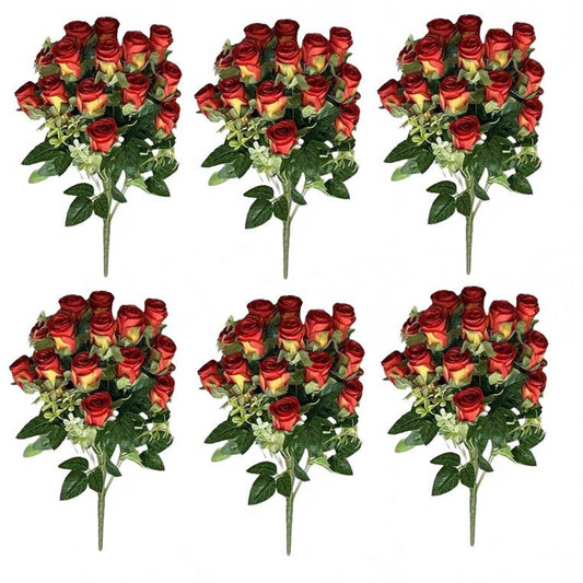 6 × 52cm Small Artificial Red Rose Bunch – Realistic Faux Roses
