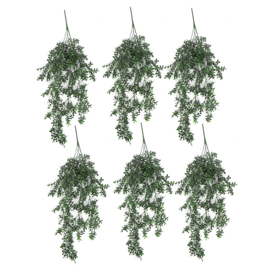 6 x 78cm Medium Hanging Artificial Small Leaf Plants – UV & Fire Resistant Trailing Set
