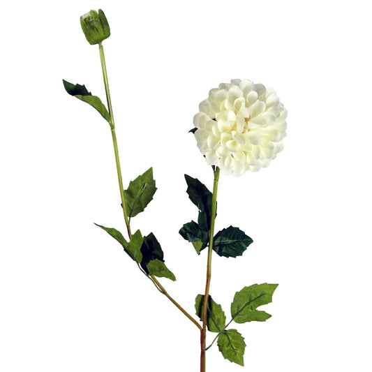 75cm Medium Artificial Cream Dahlia Pompom Flower – Faux Dahlia Stem