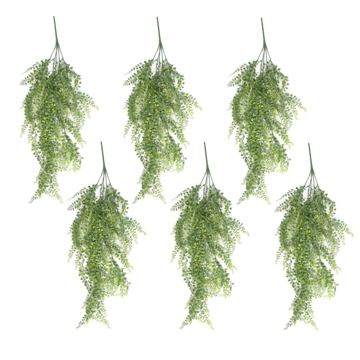 6 x 82cm Medium Hanging Artificial Trailing Button Ferns – UV & Fire Resistant Faux Plant Set