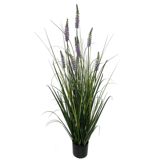 125cm Large Artificial Lavender Grass Plant with Pot – Tall Faux Grass