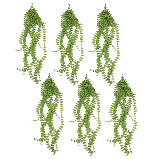 6 x 92cm Large Hanging Artificial String of Pearls – UV & Fire Resistant Trailing Plant Set