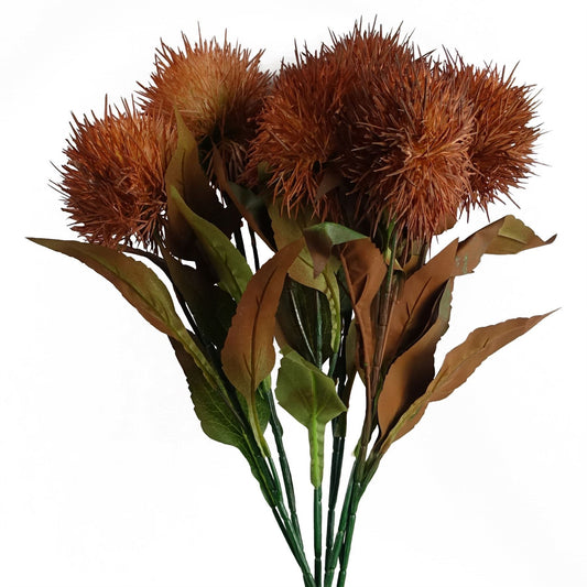 6 x 70cm Medium Yellow Artificial Globe Thistle Stems – Realistic Faux Flowers