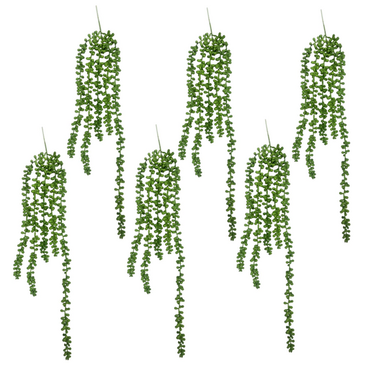 6 x 70cm Medium Artificial String of Pearls Hanging Plants – Faux Trailing Foliage Set